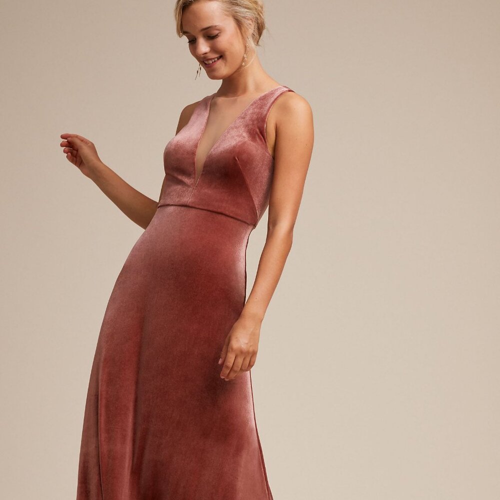 Jenny Yoo Logan Velvet Maxi Dress - English Rose